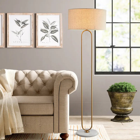 Modernist Drum Fabric Shade Floor Lamp With Single Light - Beige/Flaxen Reading For Living Room