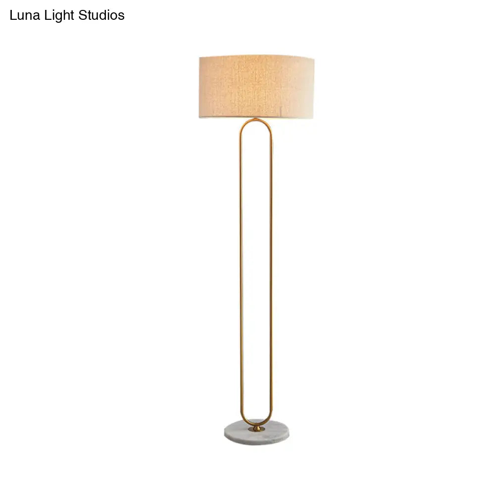 Modernist Drum Fabric Shade Floor Lamp With Single Light - Beige/Flaxen Reading For Living Room