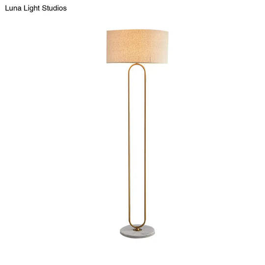 Modernist Drum Fabric Shade Floor Lamp With Single Light - Beige/Flaxen Reading For Living Room