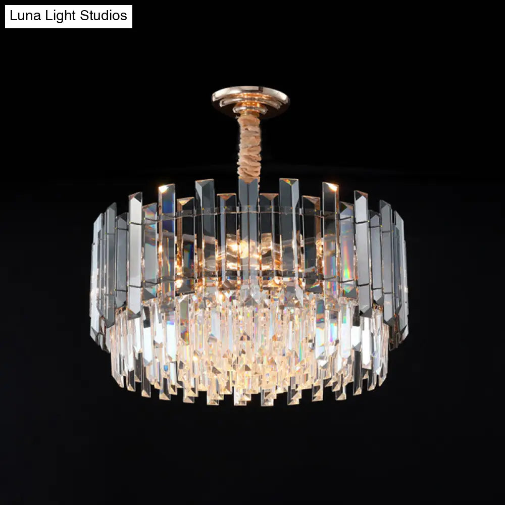 Modernist Dual-Layered Dining Room Chandelier With Clear And Smoke Gray Crystal Shades - 9-Bulb