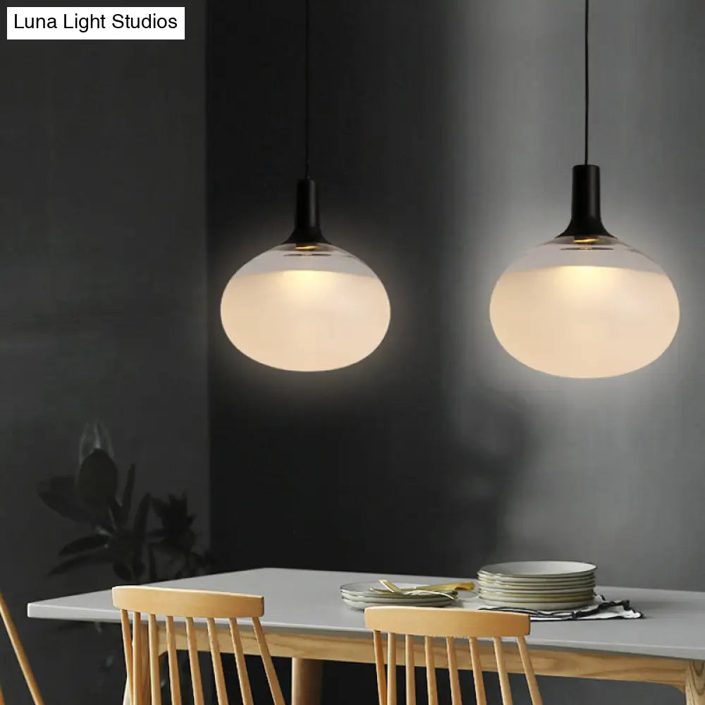 Modernist White/Grey/Amber Glass Pendant Lamp With Led Light Fixture: Elegant Elliptical Design In