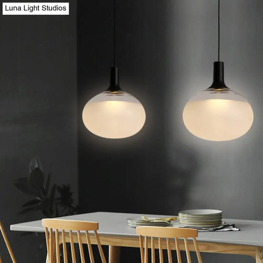 Modernist Elliptical Pendant Lamp With White/Grey/Amber Glass Black Led And White/Warm Light