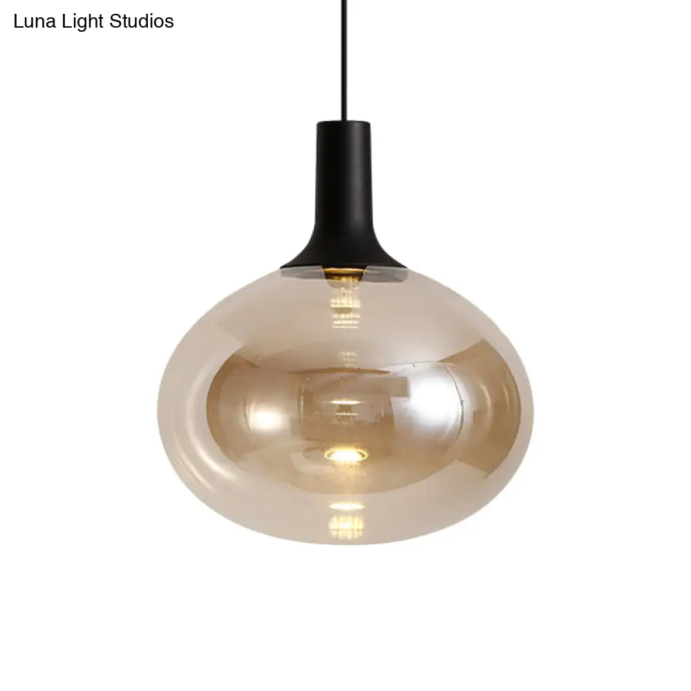 Modernist Elliptical Pendant Lamp With White/Grey/Amber Glass Black Led And White/Warm Light