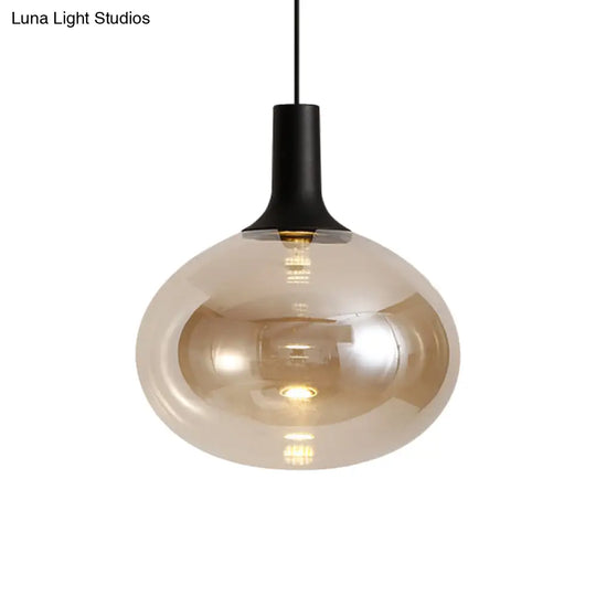 Modernist Elliptical Pendant Lamp With White/Grey/Amber Glass Black Led And White/Warm Light