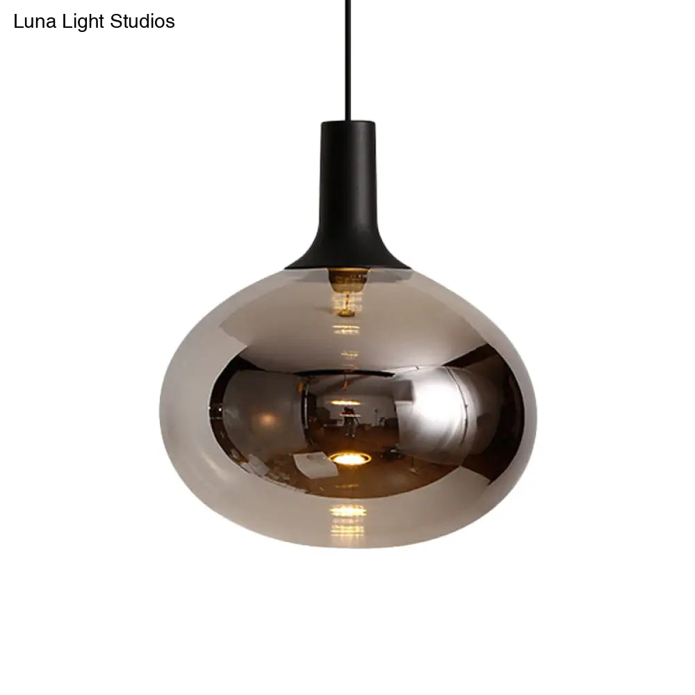 Modernist Elliptical Pendant Lamp With White/Grey/Amber Glass Black Led And White/Warm Light