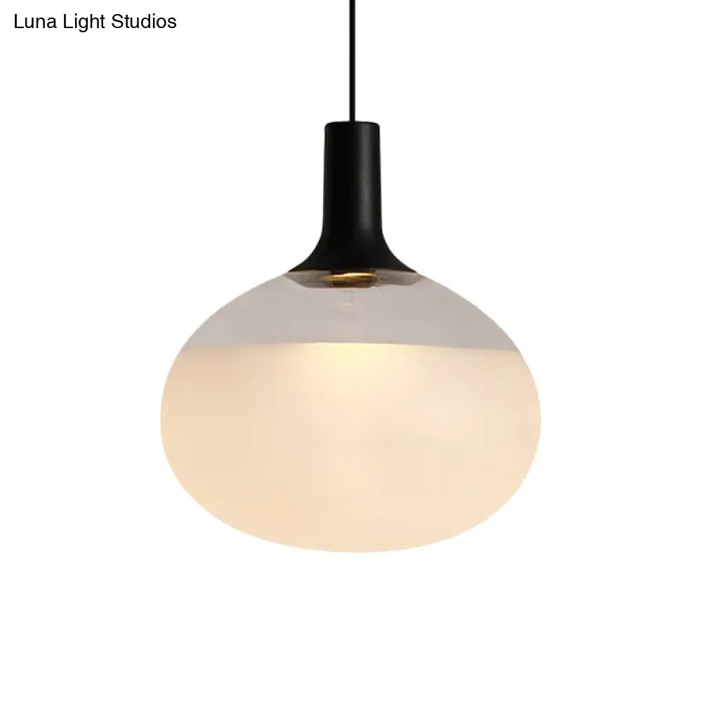 Modernist Elliptical Pendant Lamp With White/Grey/Amber Glass Black Led And White/Warm Light