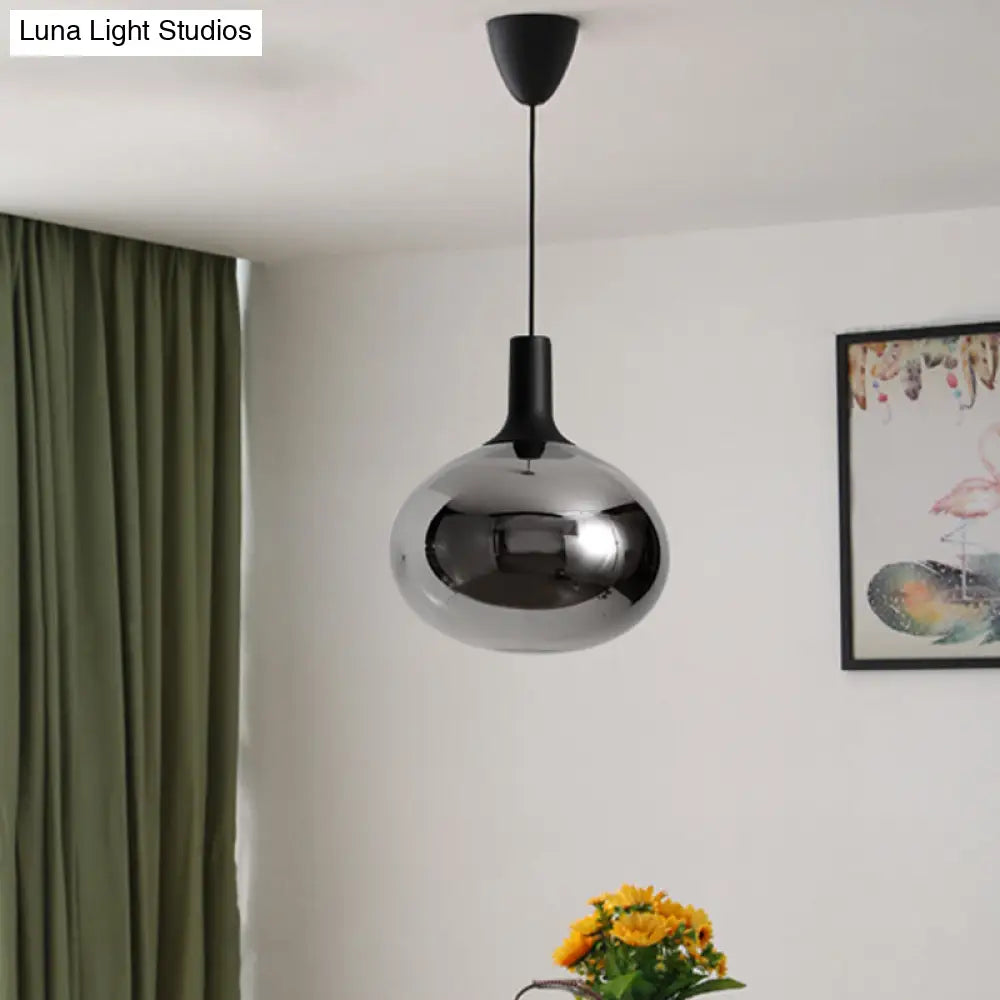 Modernist White/Grey/Amber Glass Pendant Lamp With Led Light Fixture: Elegant Elliptical Design In