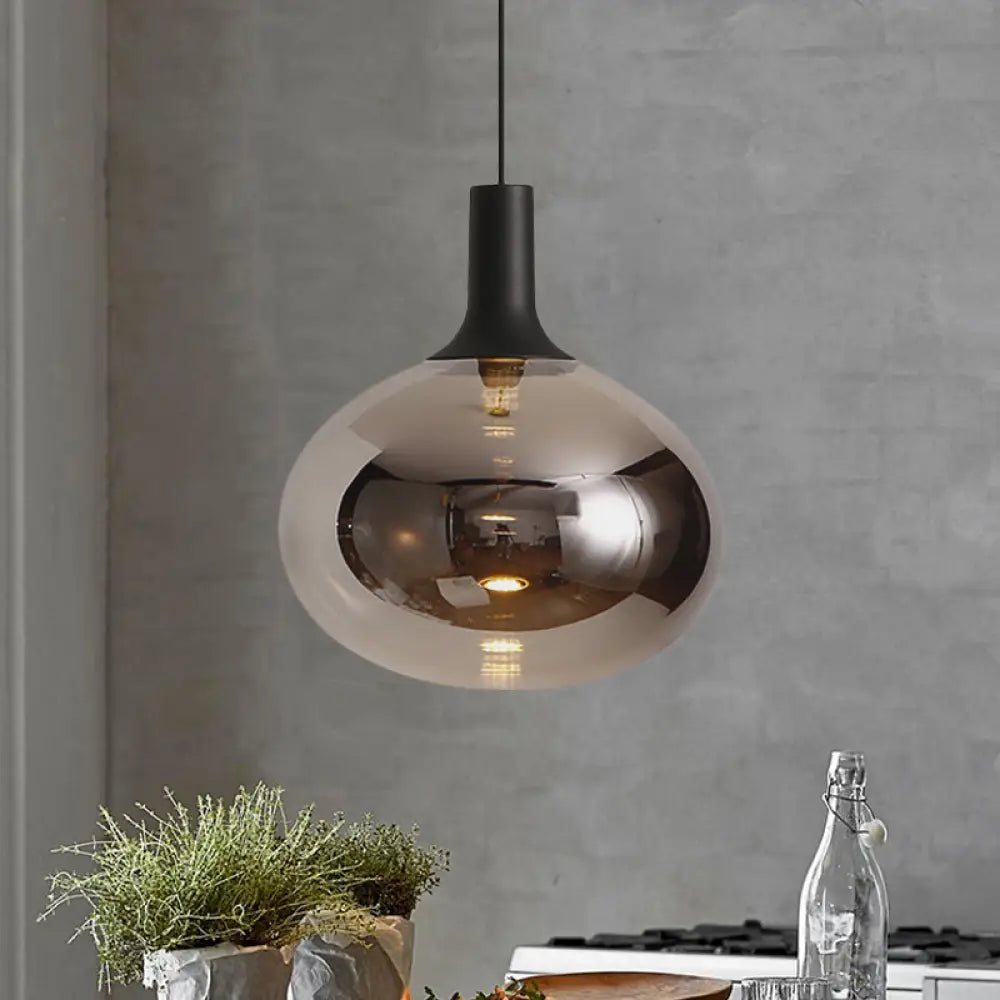 Modernist Elliptical Pendant Lamp With White/Grey/Amber Glass Black Led And White/Warm Light Grey /