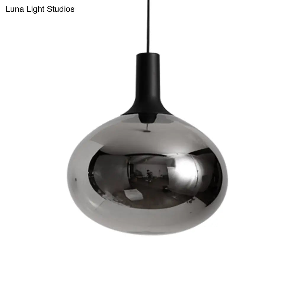 Modernist White/Grey/Amber Glass Pendant Lamp With Led Light Fixture: Elegant Elliptical Design In