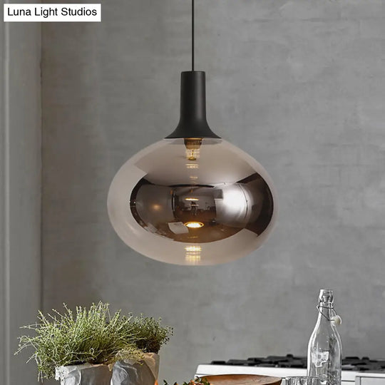 Modernist White/Grey/Amber Glass Pendant Lamp With Led Light Fixture: Elegant Elliptical Design In