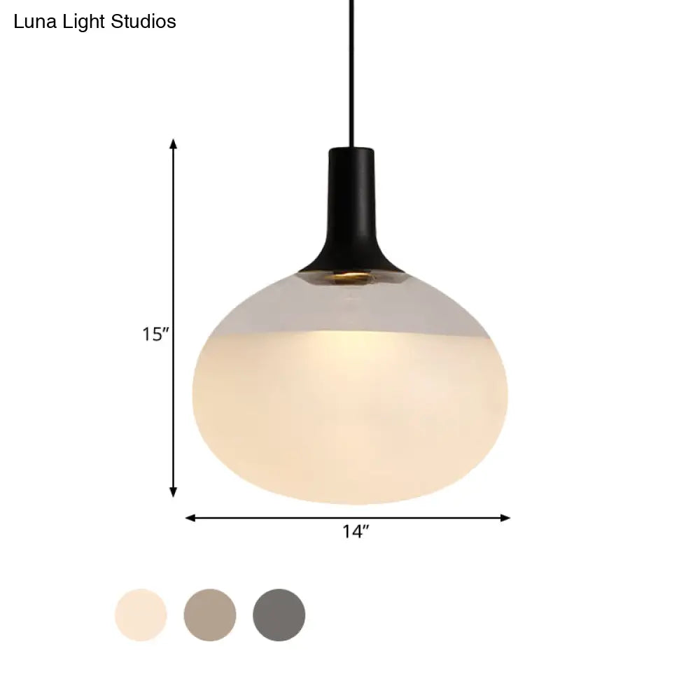 Modernist Elliptical Pendant Lamp With White/Grey/Amber Glass Black Led And White/Warm Light