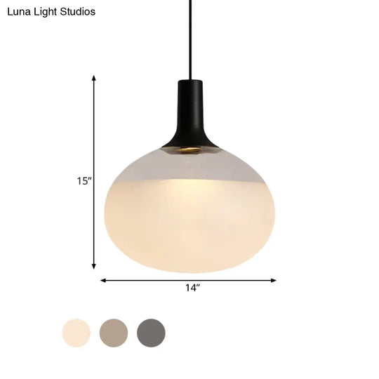 Modernist Elliptical Pendant Lamp With White/Grey/Amber Glass Black Led And White/Warm Light