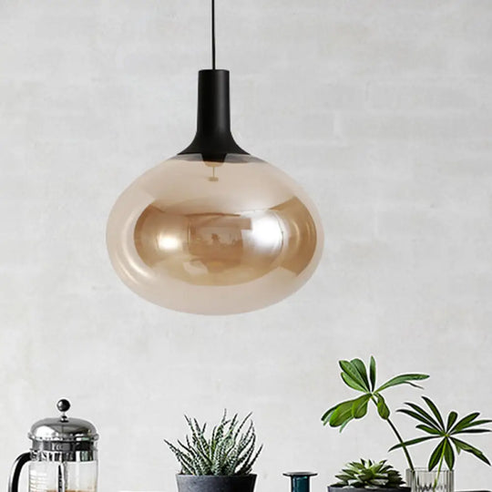 Modernist Elliptical Pendant Lamp With White/Grey/Amber Glass Black Led And White/Warm Light Amber