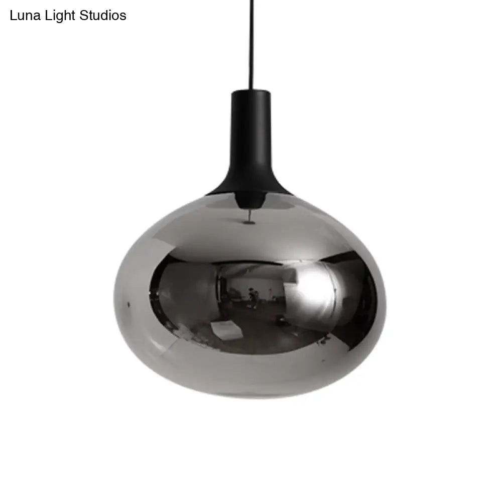 Modernist Elliptical Pendant Lamp With White/Grey/Amber Glass Black Led And White/Warm Light