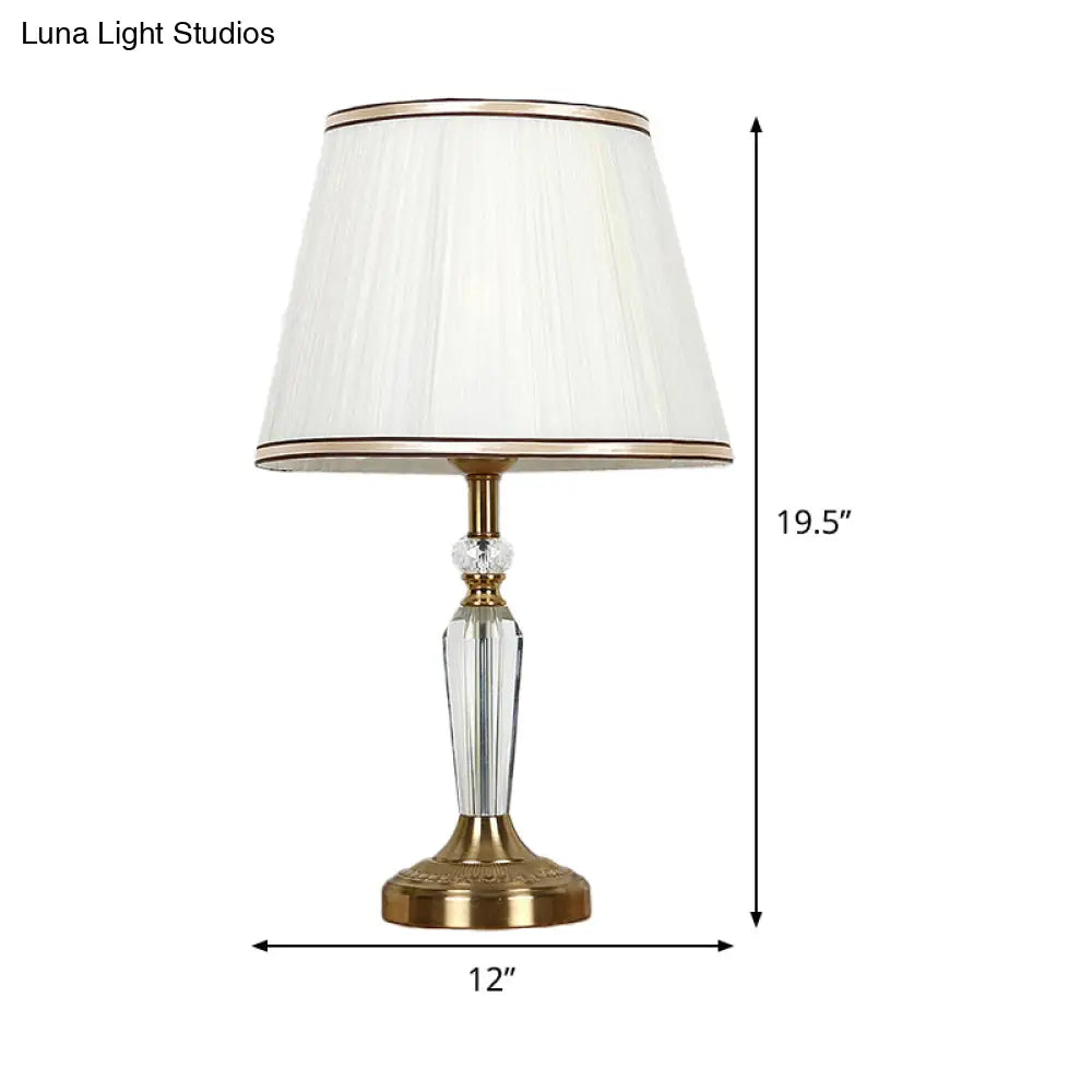 Modernist Fabric Barrel Shade Table Lamp: White Reading Light For Living Room