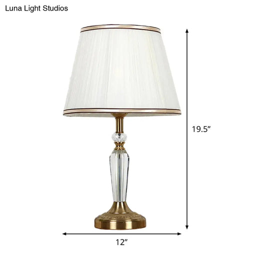 Modernist Fabric Barrel Shade Table Lamp: White Reading Light For Living Room