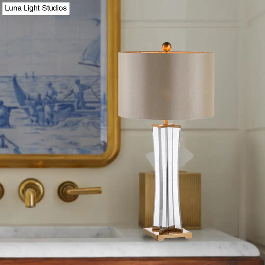 Modernist Fabric Desk Light: Gold Cylinder Night Table Lamp