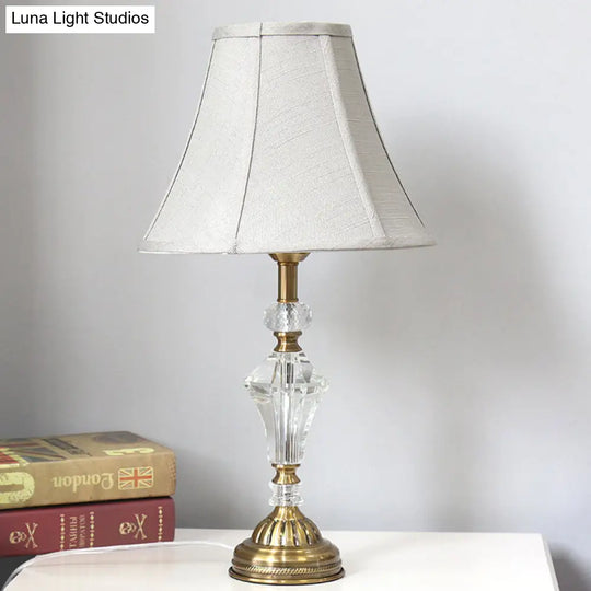 Modernist Fabric Study Lamp: Wide Flare 1 Head White Ideal For Reading