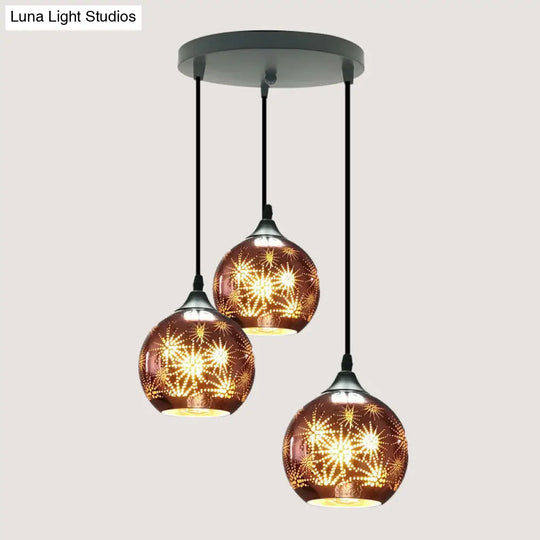 Modernist Firework Glass Globe Ceiling Light - Bronze Suspension Lighting For Corridor