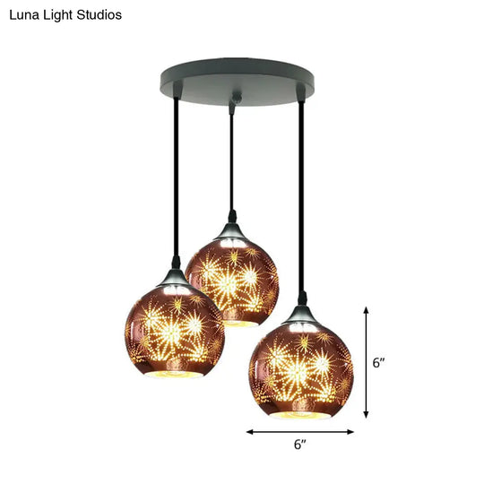 Modernist Firework Glass Globe Ceiling Light - Bronze Suspension Lighting For Corridor