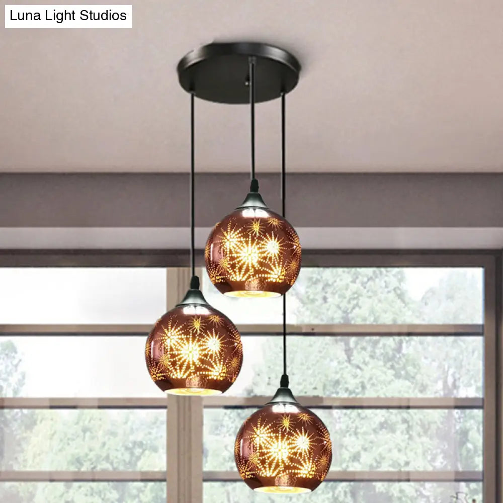 Modernist Firework Glass Bronze Ceiling Light - Stylish Globe Hanging Suspension Lighting For