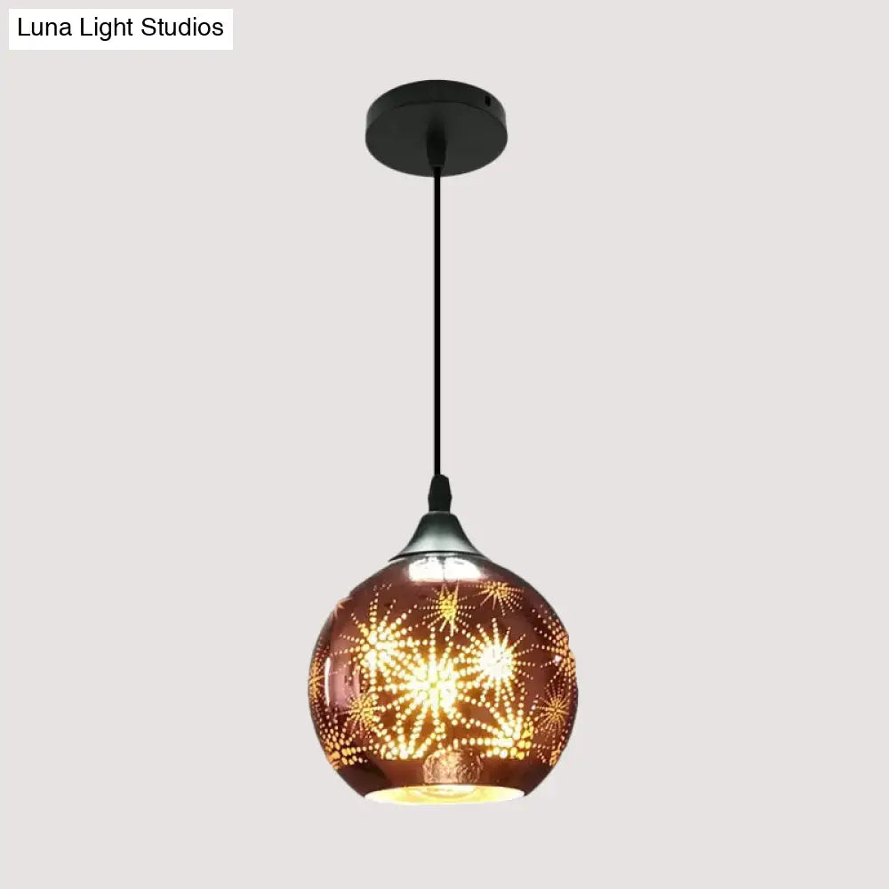 Modernist Firework Glass Globe Ceiling Light - Bronze Suspension Lighting For Corridor