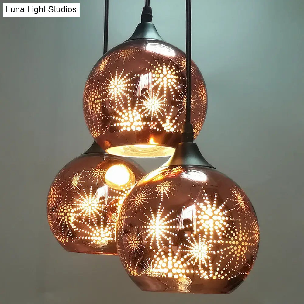 Modernist Firework Glass Globe Ceiling Light - Bronze Suspension Lighting For Corridor