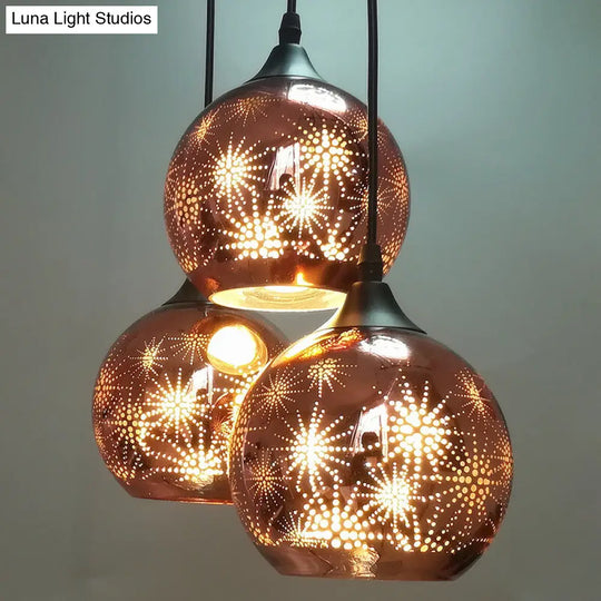 Modernist Firework Glass Globe Ceiling Light - Bronze Suspension Lighting For Corridor