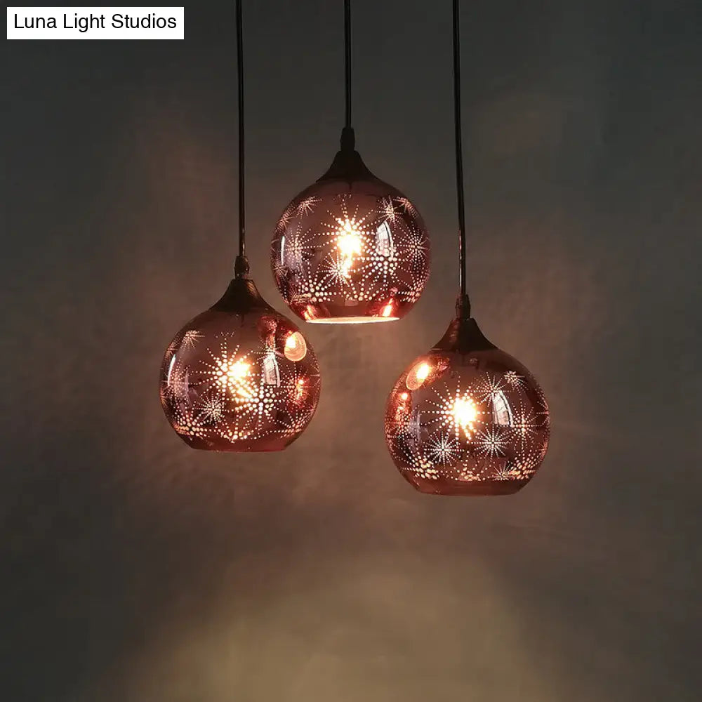 Modernist Firework Glass Globe Ceiling Light - Bronze Suspension Lighting For Corridor