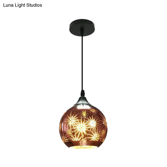 Modernist Firework Glass Globe Ceiling Light - Bronze Suspension Lighting For Corridor