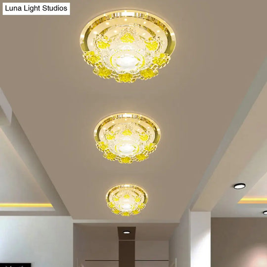 Modernist Floral Led Ceiling Fixture With Beveled Crystal Accents - Pink/Yellow Warm/White Light