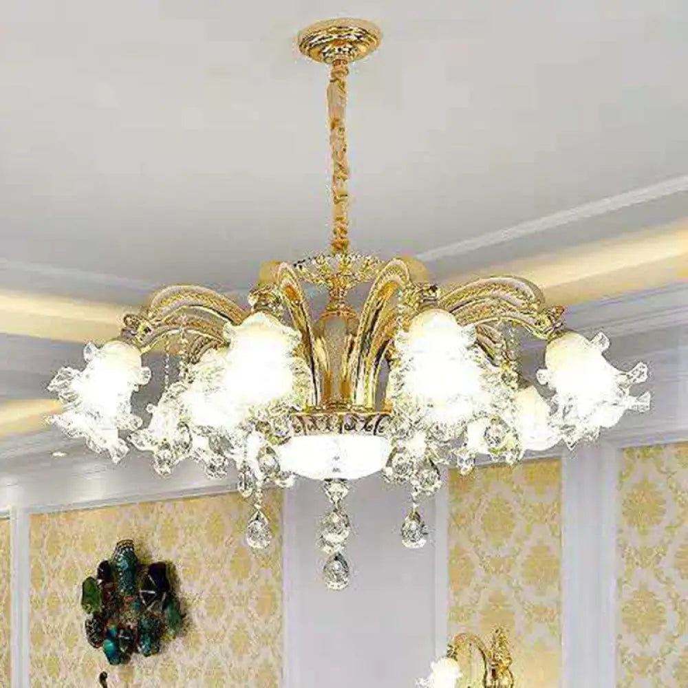 Modernist Floral Pendant Light Kit - Clear Glass Gold Chandelier Lamp For Living Room 15 /