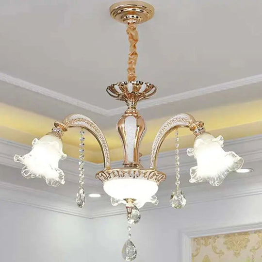 Modernist Floral Pendant Light Kit - Clear Glass Gold Chandelier Lamp For Living Room 3 /