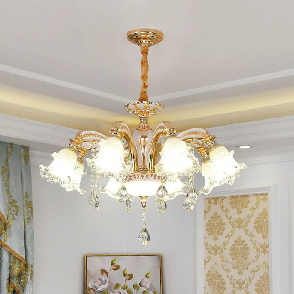 Modernist Floral Pendant Light Kit - Clear Glass Gold Chandelier Lamp For Living Room 8 /