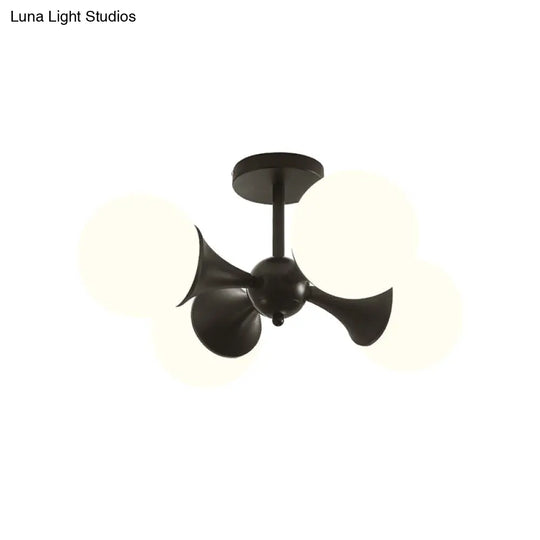 Modernist Flush Ceiling Lamp With Black Finish 4 - Bulb Semi Mount Lighting And Milk White Glass