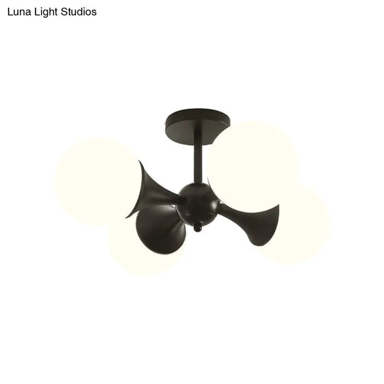 Modernist Flush Ceiling Lamp With Black Finish 4-Bulb Semi Mount Lighting And Milk White Glass