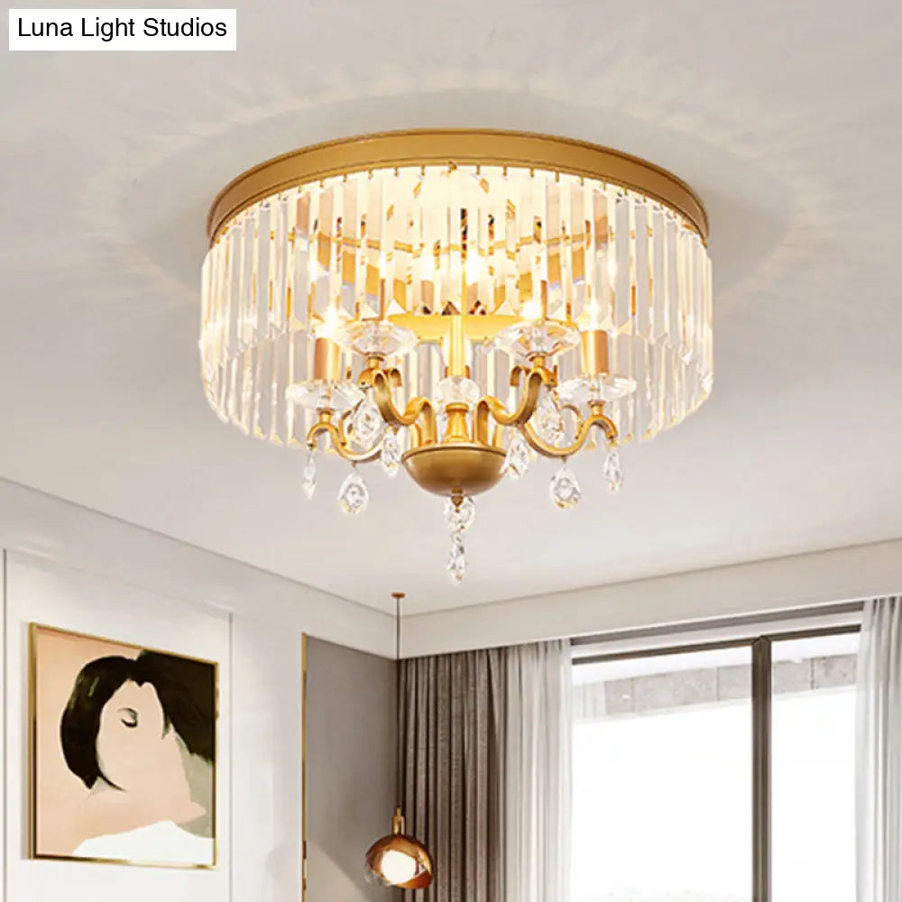 Modernist Flush Mount Lamp With Clear Crystal Shade - 4/5 Bulbs Bedroom Ceiling Fixture 18/21.5