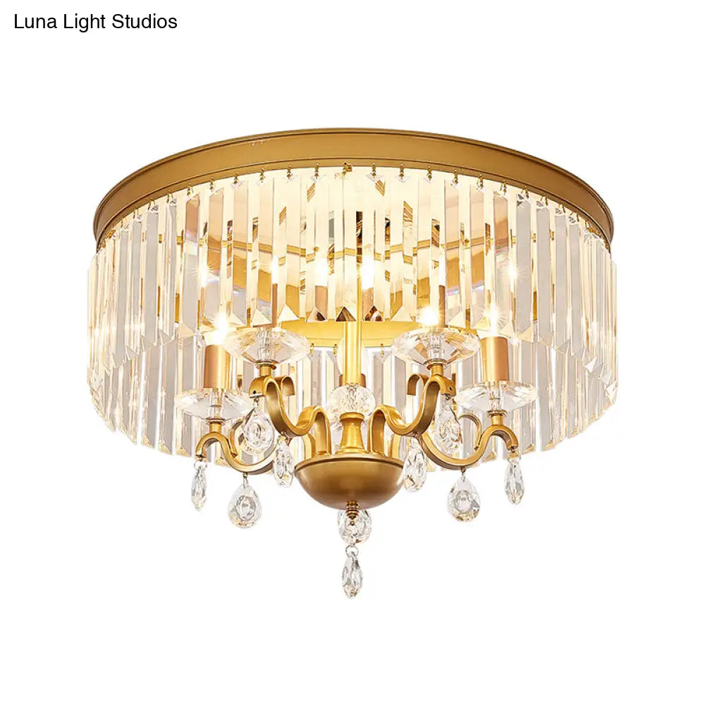 Modernist Flush Mount Lamp With Clear Crystal Shade - 4/5 Bulbs Bedroom Ceiling Fixture 18/21.5