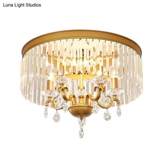 Modernist Flush Mount Lamp With Clear Crystal Shade - 4/5 Bulbs Bedroom Ceiling Fixture 18/21.5