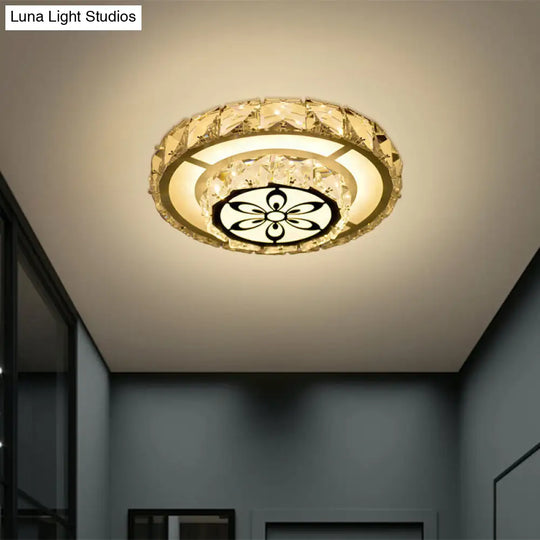 Modernist Flush Mount Led Crystal Ceiling Light In White With Flower Pattern Warm/White / Warm Round