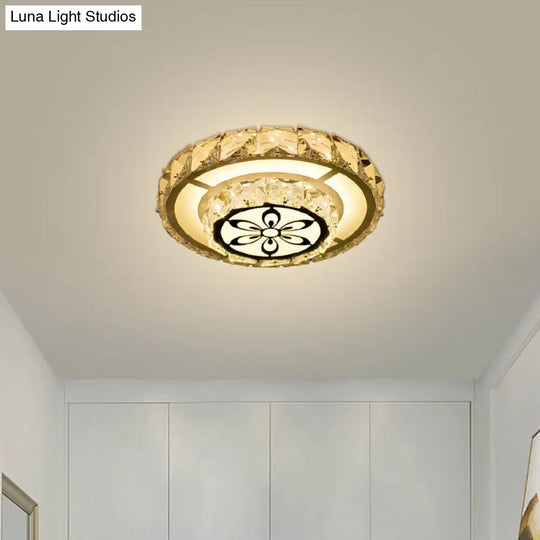 Modernist Flush Mount Led Crystal Ceiling Light In White With Flower Pattern Warm/White