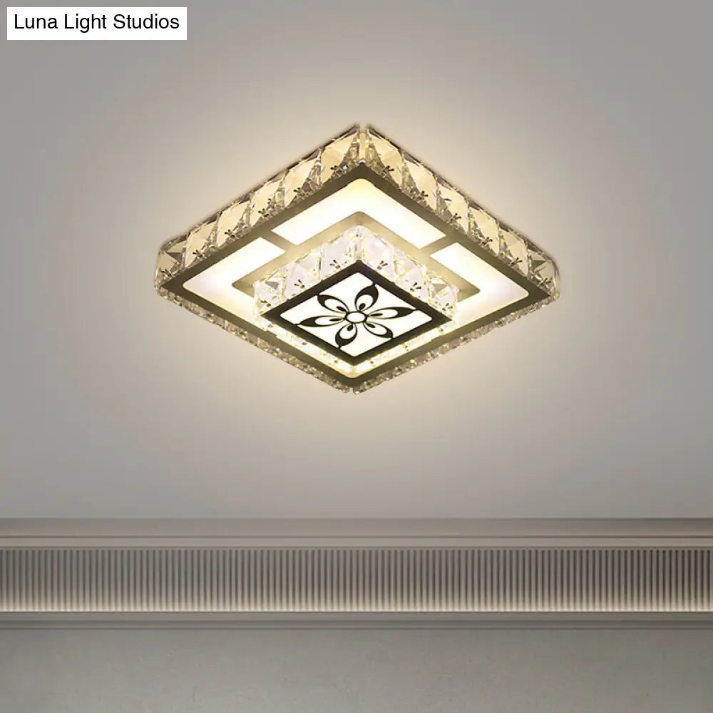 Modernist Flush Mount Led Crystal Ceiling Light In White With Flower Pattern Warm/White