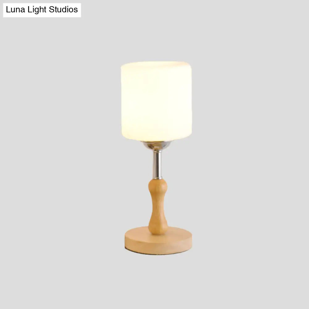 Modernist Frosted Glass Night Table Light - Globe/Cylinder/Square Design Wood Lamp For Bedside