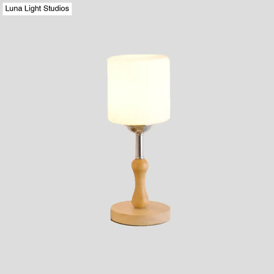 Modernist Frosted Glass Night Table Light - Globe/Cylinder/Square Design Wood Lamp For Bedside