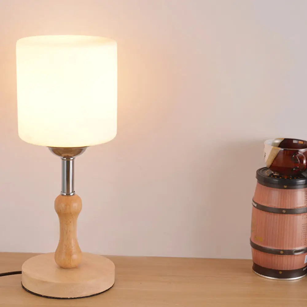 Modernist Frosted Glass Night Table Light - Globe/Cylinder/Square Design Wood Lamp For Bedside /