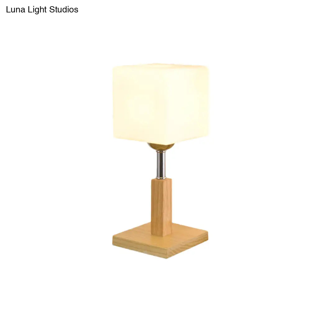 Modernist Frosted Glass Night Table Light - Globe/Cylinder/Square Design Wood Lamp For Bedside