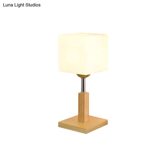 Modernist Frosted Glass Night Table Light - Globe/Cylinder/Square Design Wood Lamp For Bedside