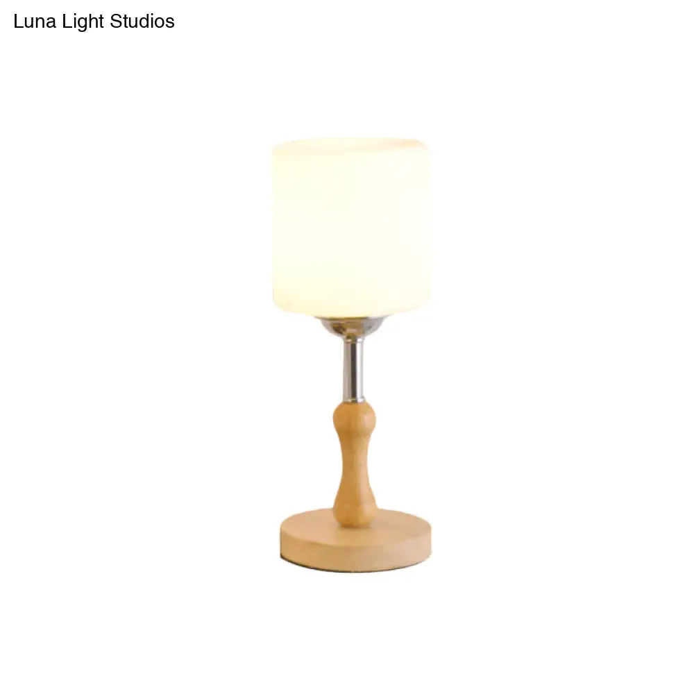 Modernist Frosted Glass Night Table Light - Globe/Cylinder/Square Design Wood Lamp For Bedside