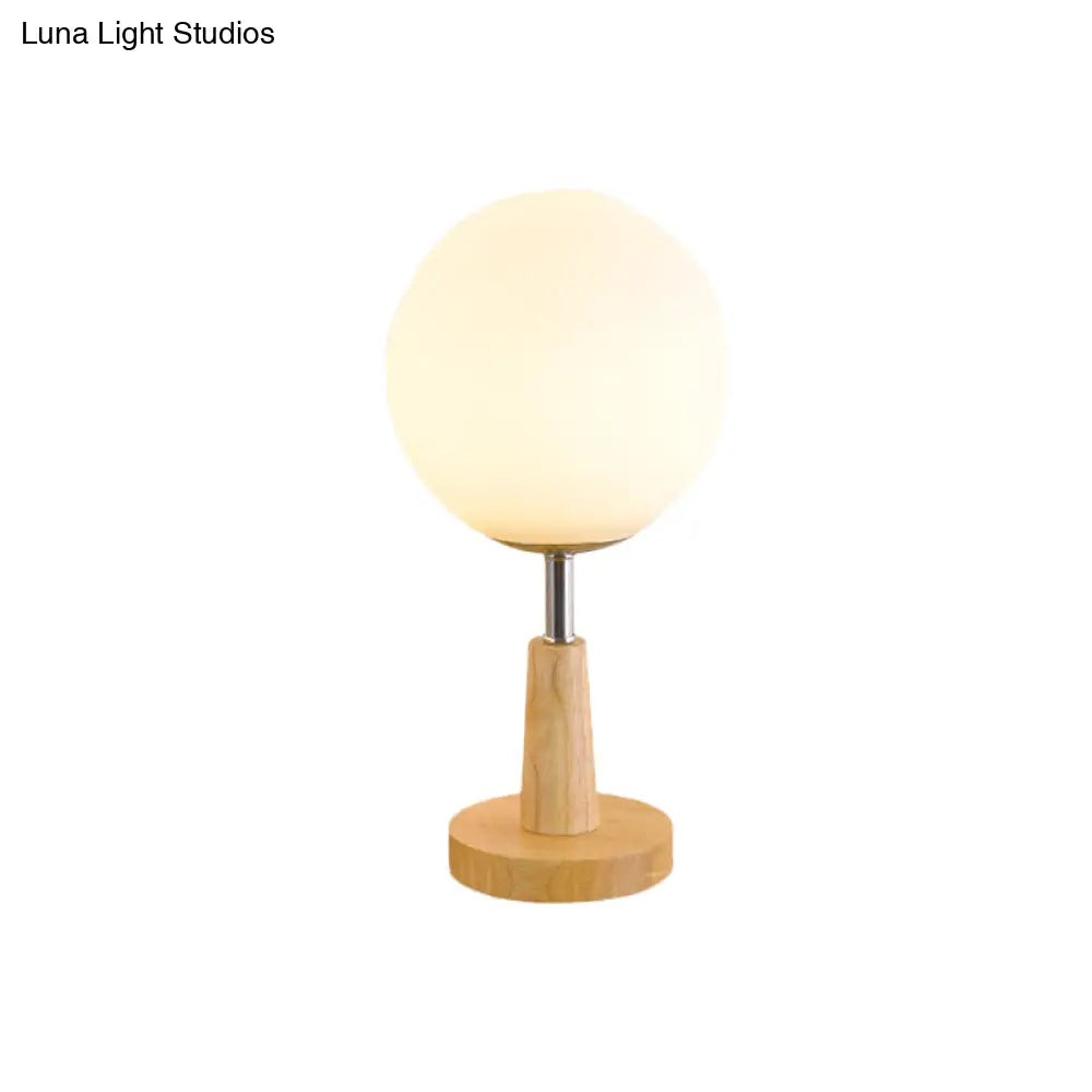 Modernist Frosted Glass Night Table Light - Globe/Cylinder/Square Design Wood Lamp For Bedside