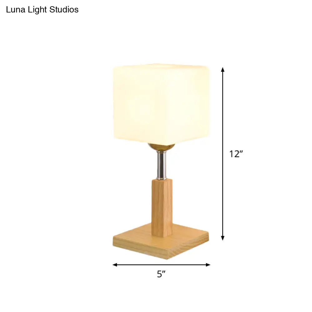 Modernist Frosted Glass Night Table Light - Globe/Cylinder/Square Design Wood Lamp For Bedside